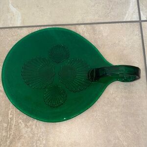Chet Cole Green Glass Serving Platter with Handle 13” by 9.5”
